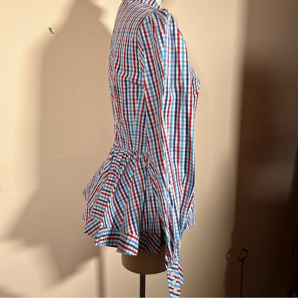 Greyson Gingham puff sleeve Peplum Feminine Western Buttondown shirt - Picture 10 of 17